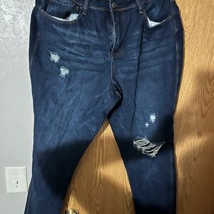 New York & Company Blue Boyfriend Jeans with Distressed Details